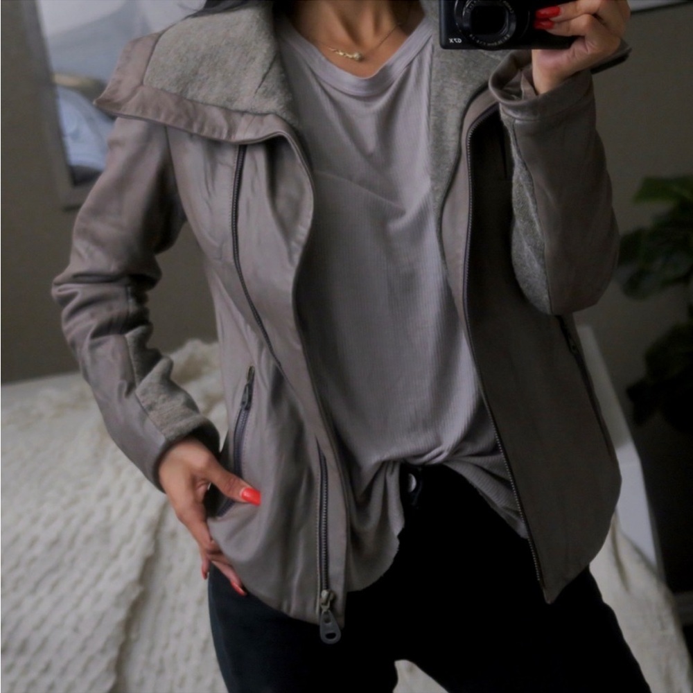 Doma Leather Gray Moto Jacket Coat